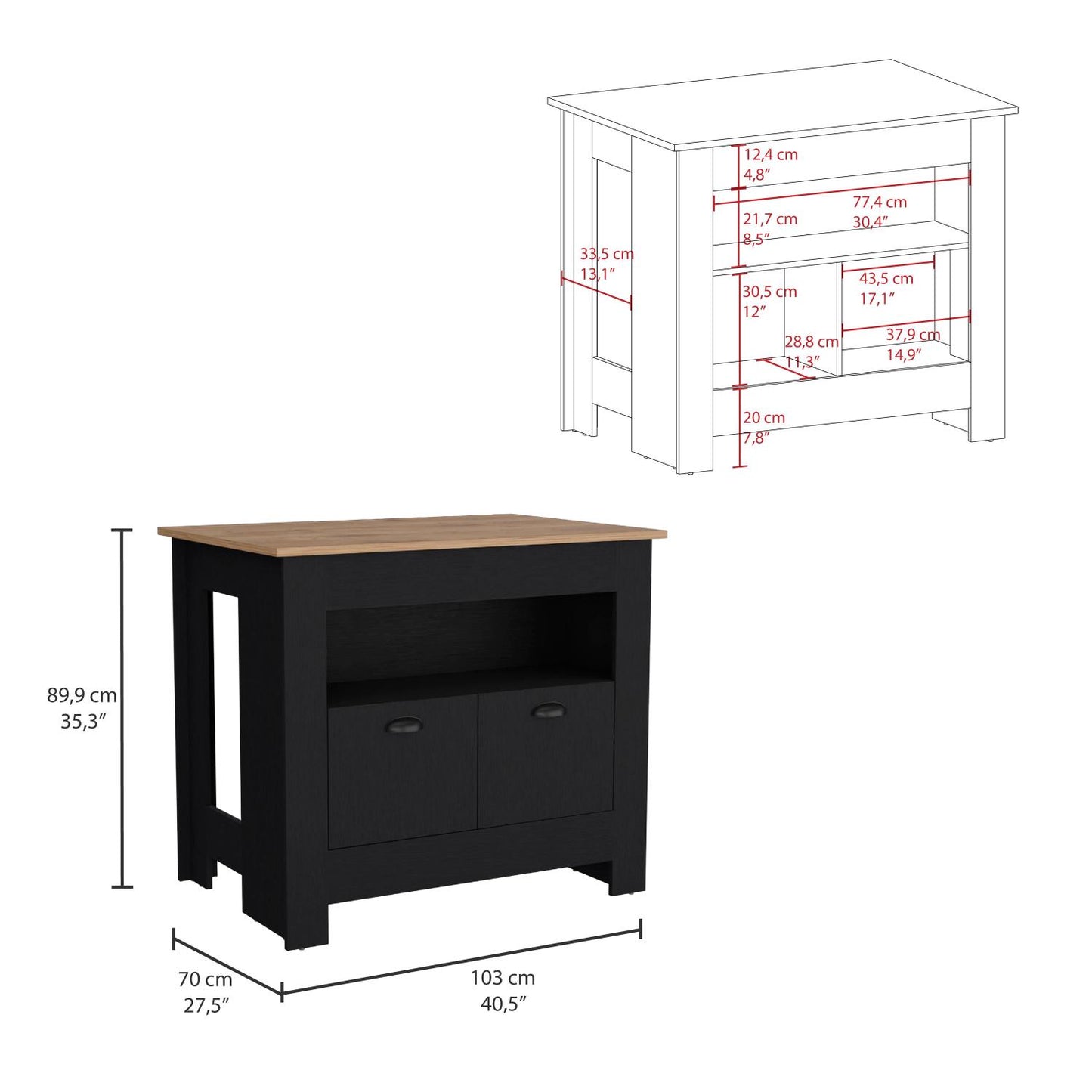 Arlet Kitchen Island Black Macadamia