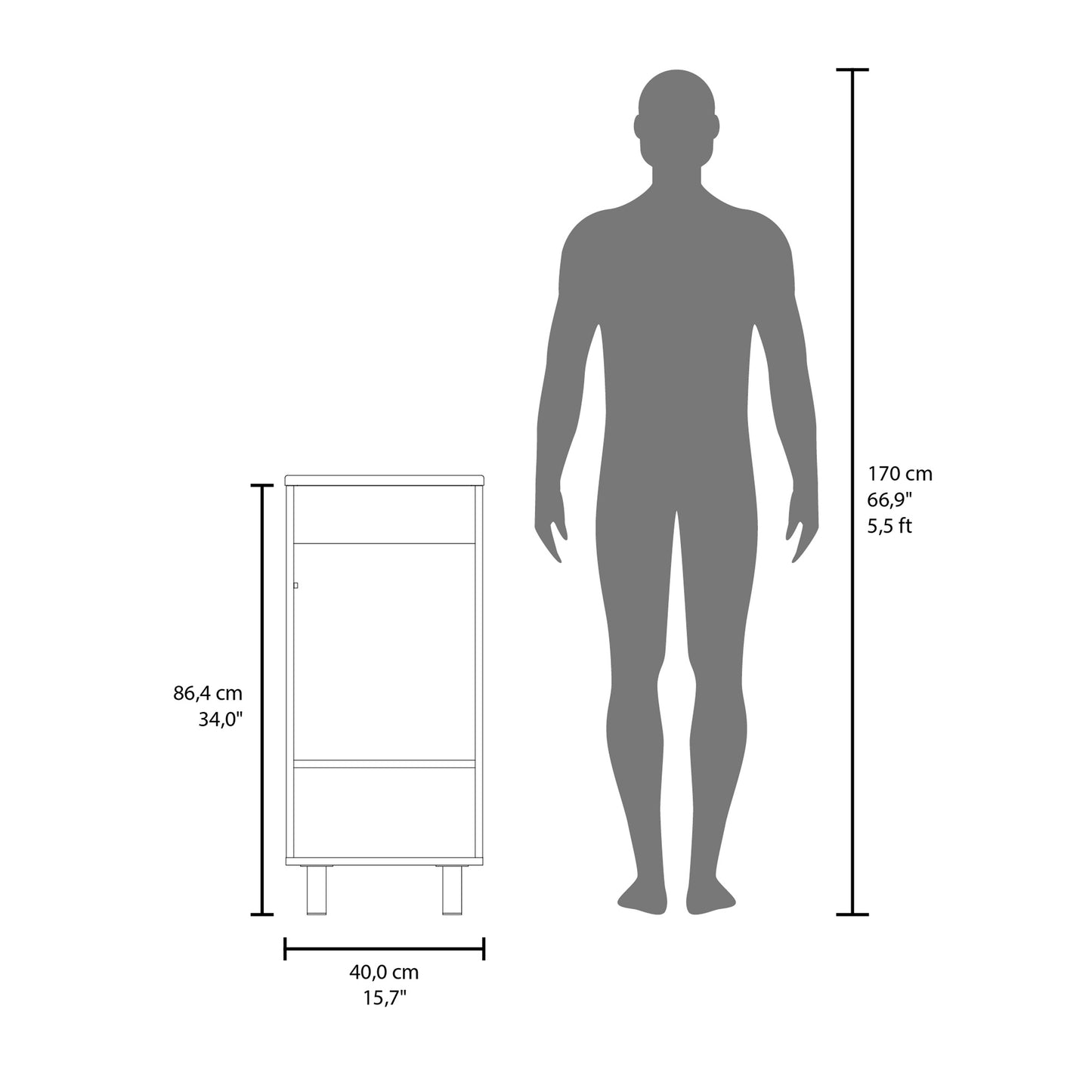 Bethel Free-Standing Bathroom Vanity Cabinet with Integrated Resin Sink Basin, One Access Door and Two Interior Shelves, Functional Storage for Toiletries, Compact Design for Small Bathrooms or Powder Rooms