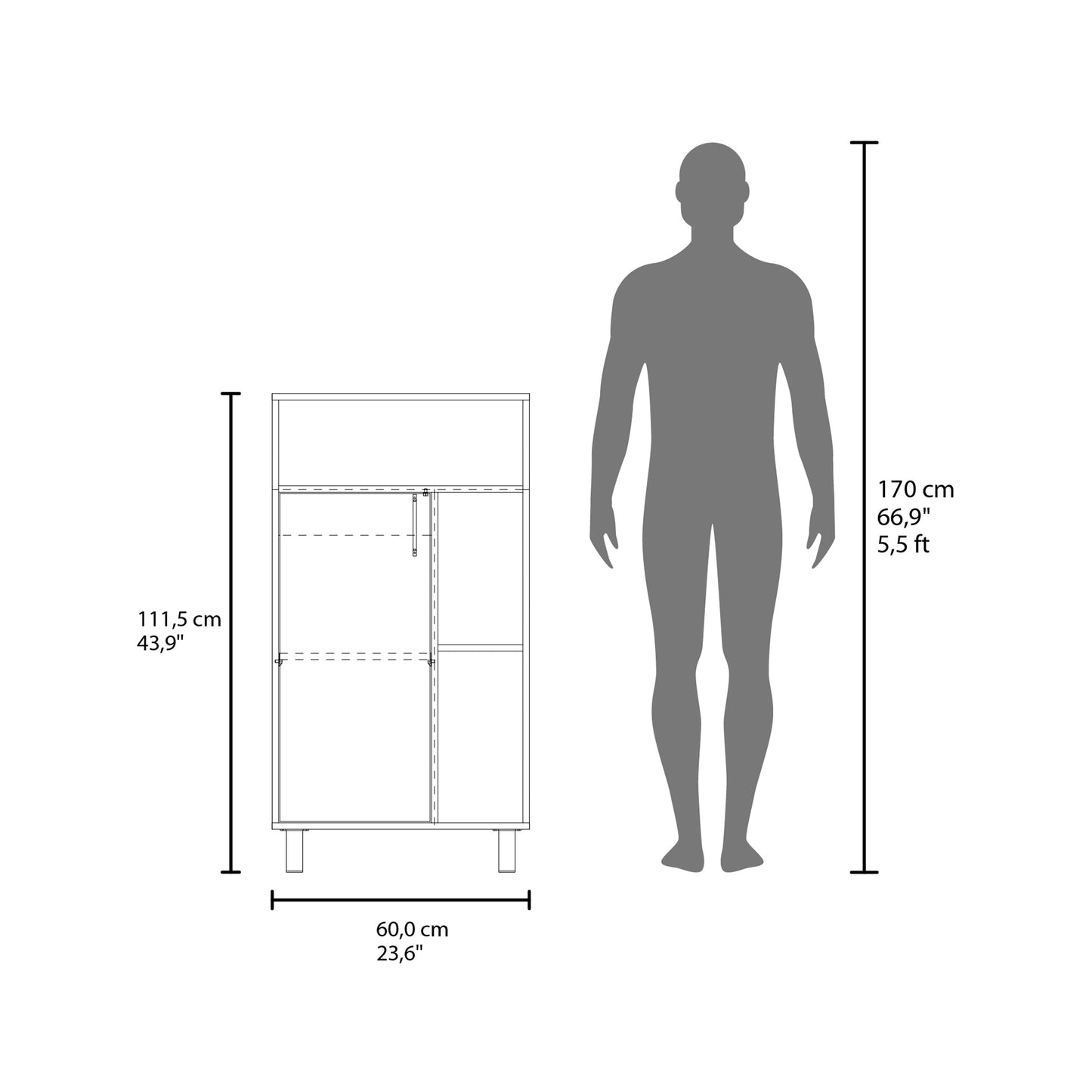 Bryce Base Cabinet, Compact Organizer, With One Door, Open Shelves And Top Display Space