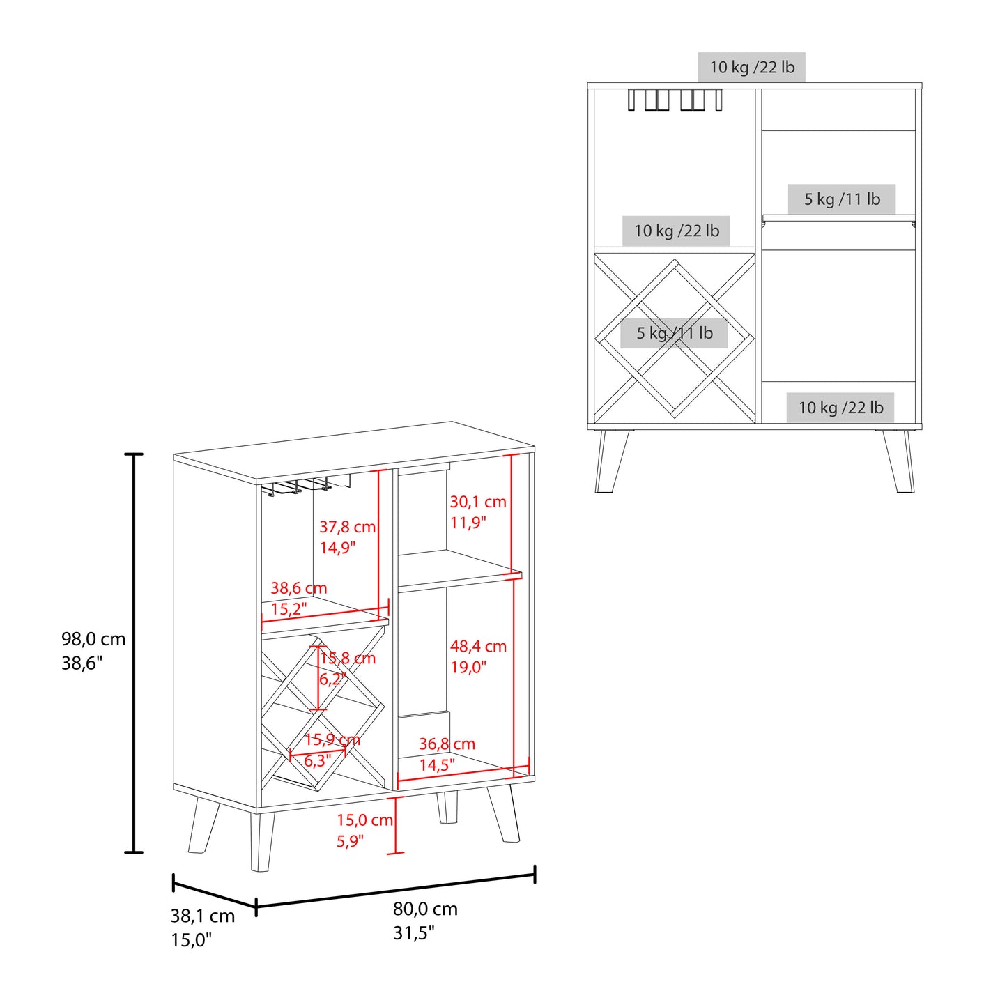 Cave Low Bar Cabinet with Open Storage, Modern Bar Furniture for Living Room or Entertainment Area