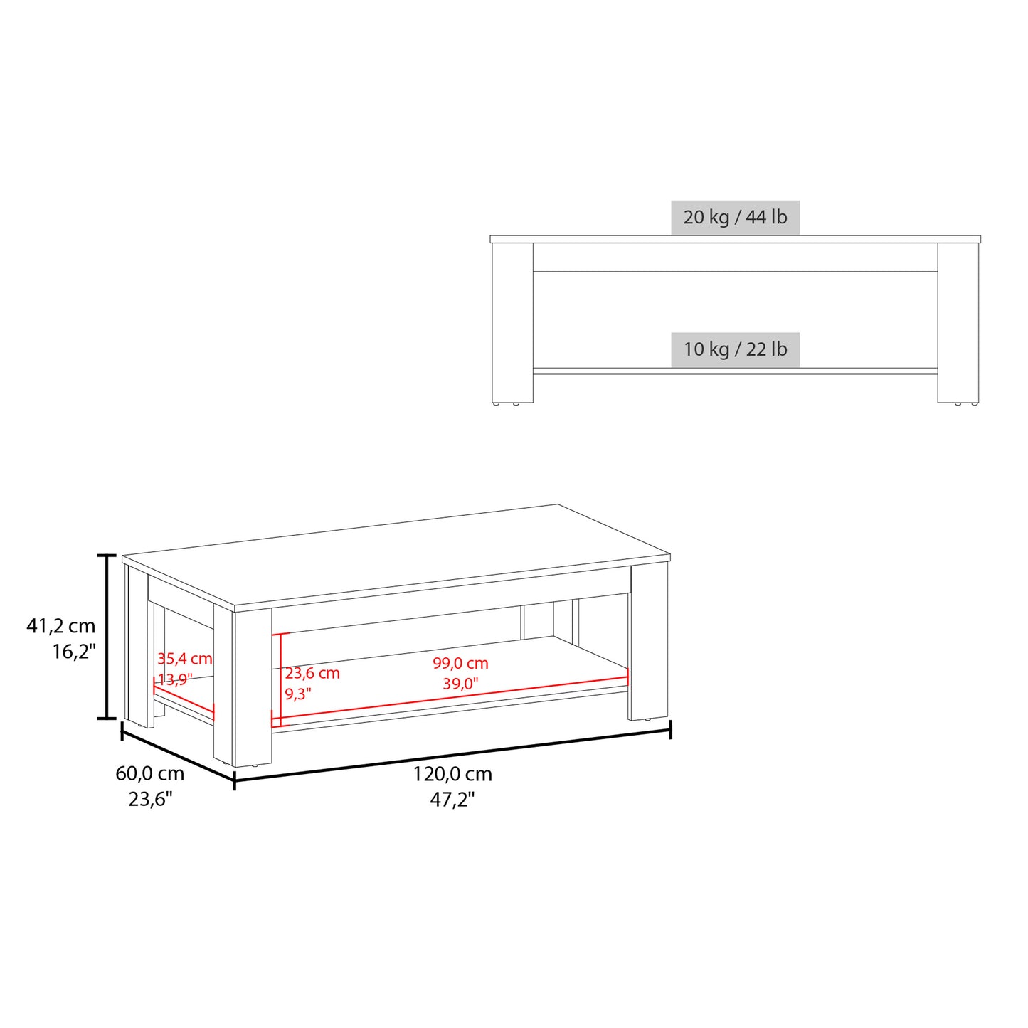 Cecil Coffee Table with Open Storage Shelf for Decor, Modern Design for Living Room or Lounge Area
