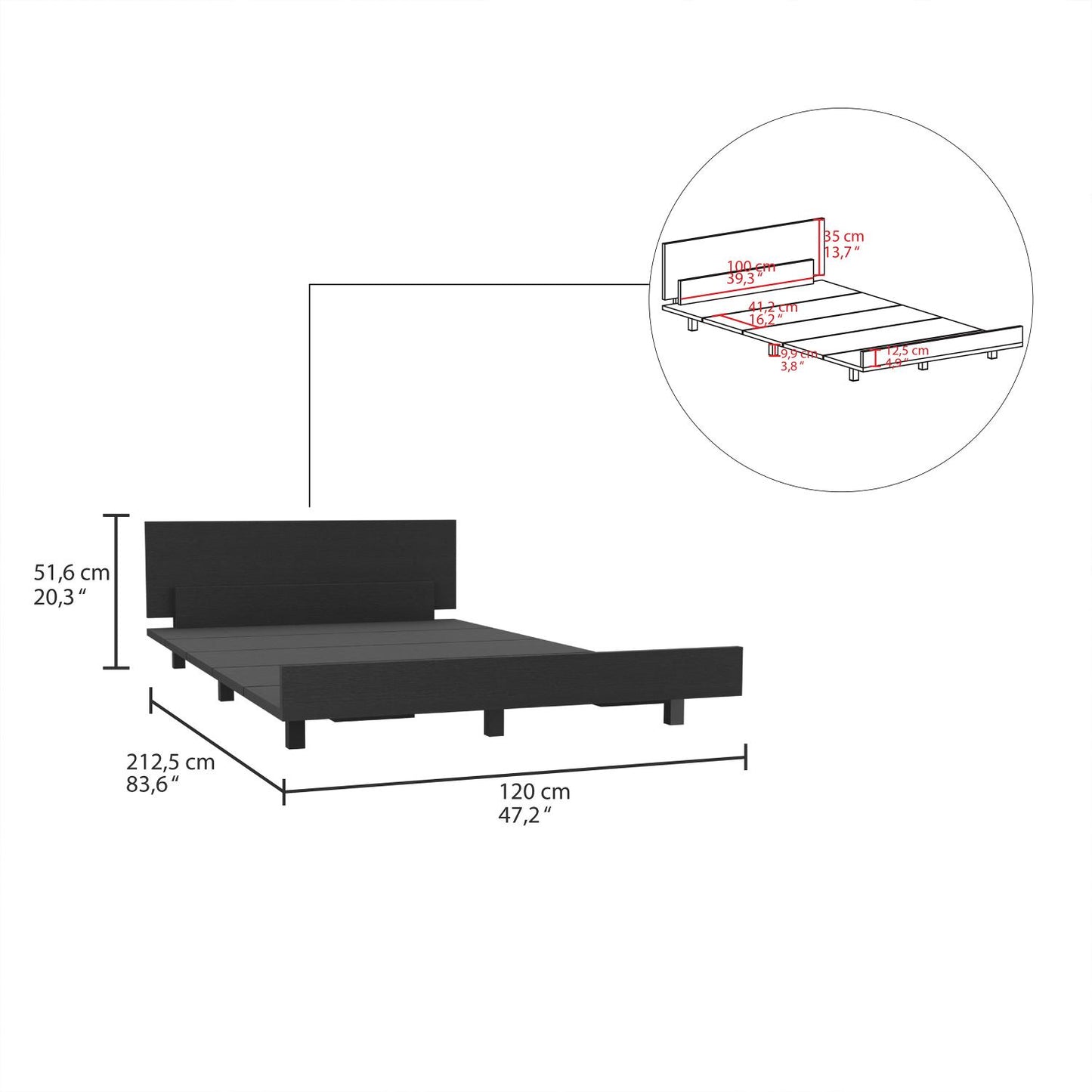 Kaia Twin Bed Base, Headboard