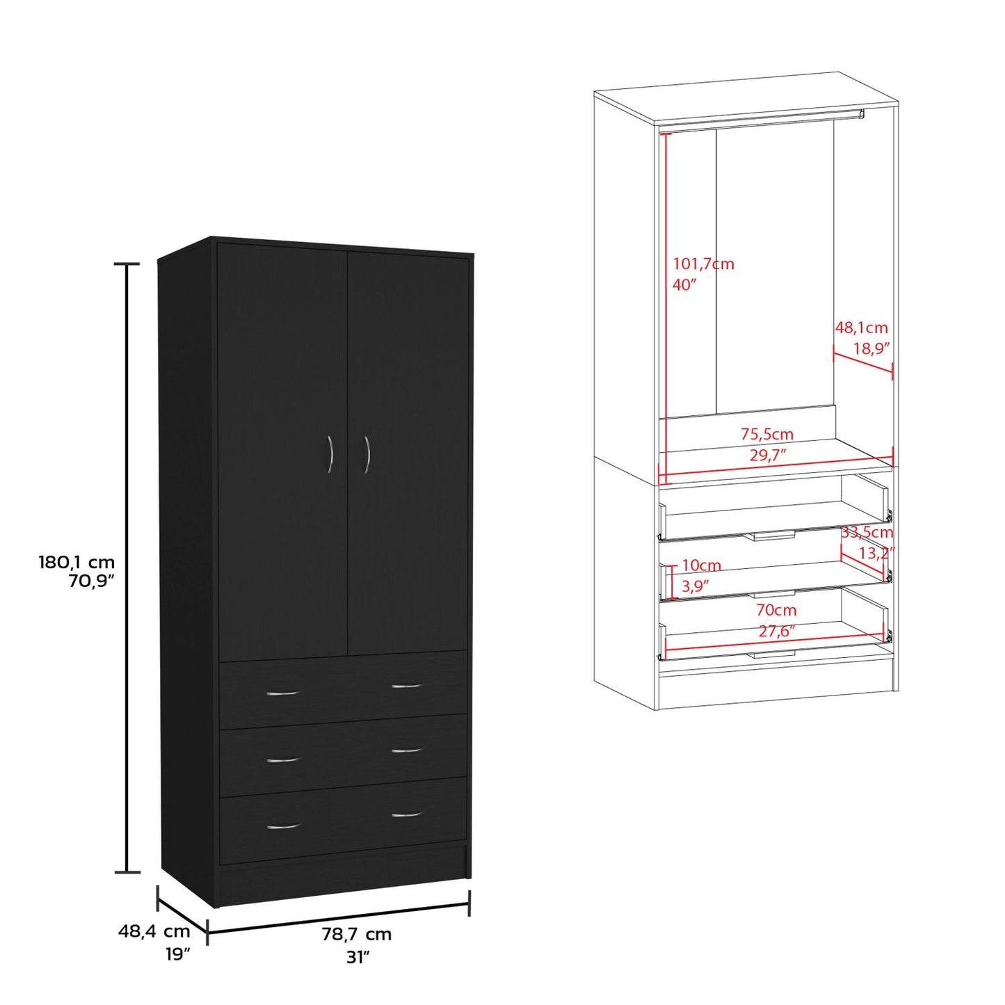 Taly Double Door Armoire Black
