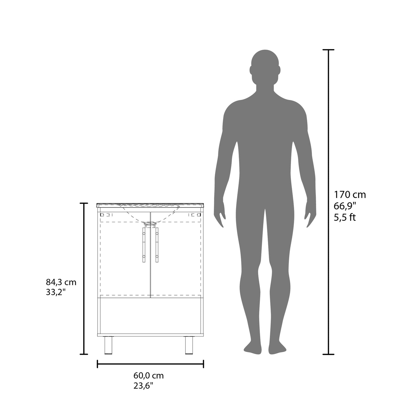 Conrad Free Standing Resin Sink Bathroom Vanity With One Door Cabinet, And Open Shelf