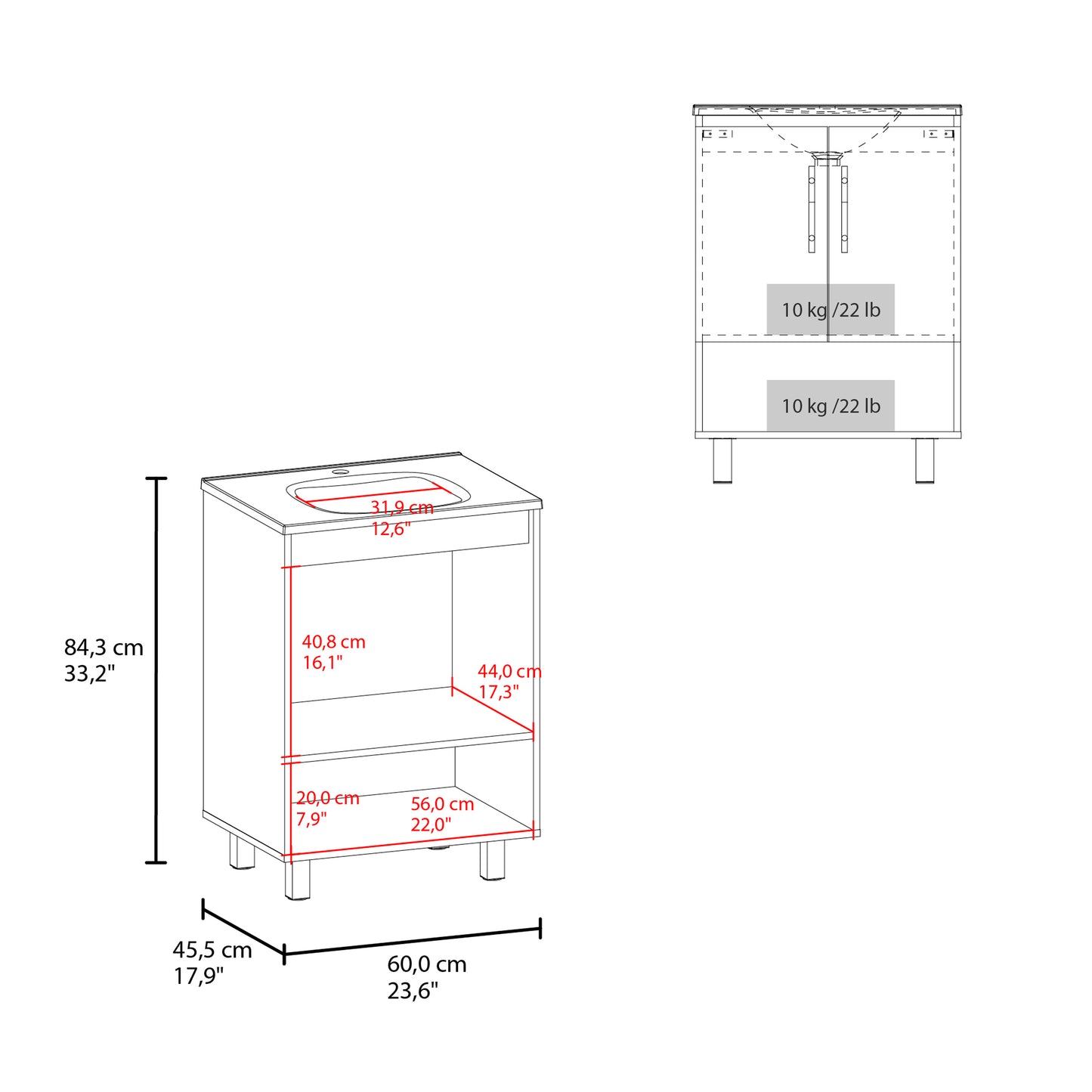 Conrad Free Standing Resin Sink Bathroom Vanity With One Door Cabinet, And Open Shelf