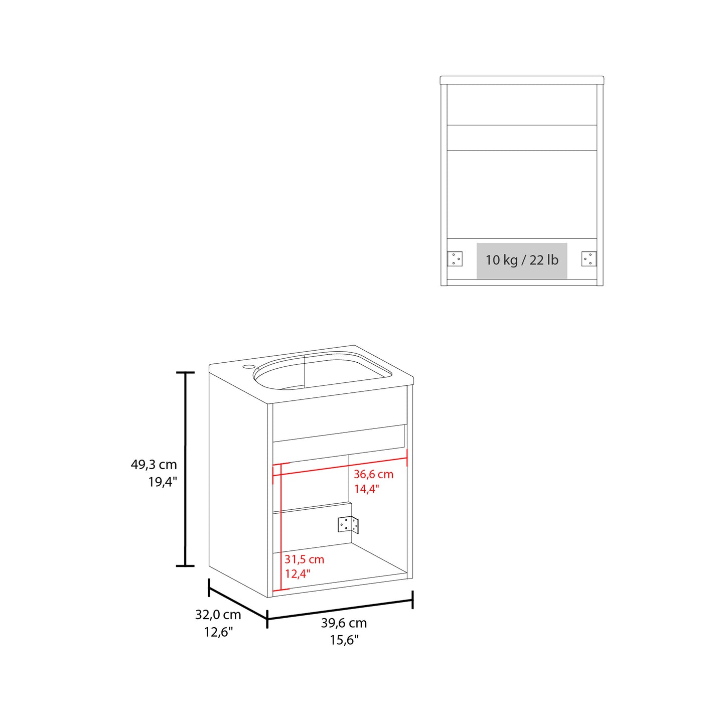 Furman Wide Floating Bathroom Vanity, Resin Sink Compact Wall-Mounted Design With One Door Cabinet