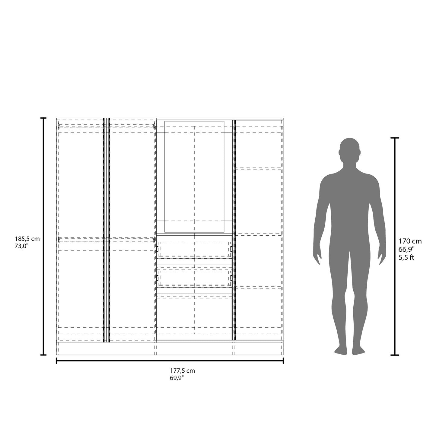 Kamelot 1,80 Armoire With Double Doors, Hanging Rod And Interior Shelves
