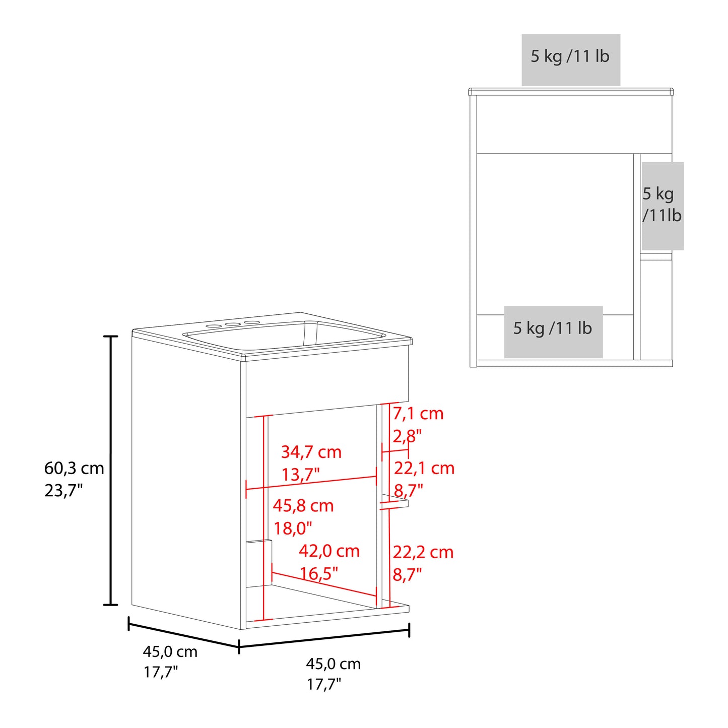 Colton Free Standing Bathroom Vanity With One Door Cabinet And Open Shelf, Modern Compact Sink Cabinet