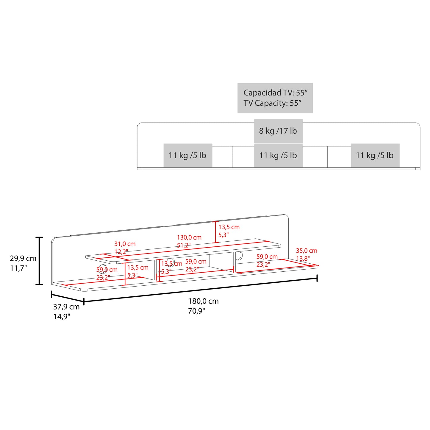 Marquis Floating TV Stand with Open Shelves, Modern Media Console for Living Room or Entertainment Area