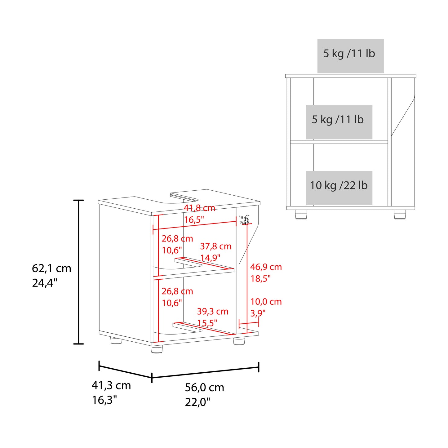 Phillips Under Sink Cabinet, Double Door Storage with Open Back for Pipes, Wide Unit, Freestanding Cabinet