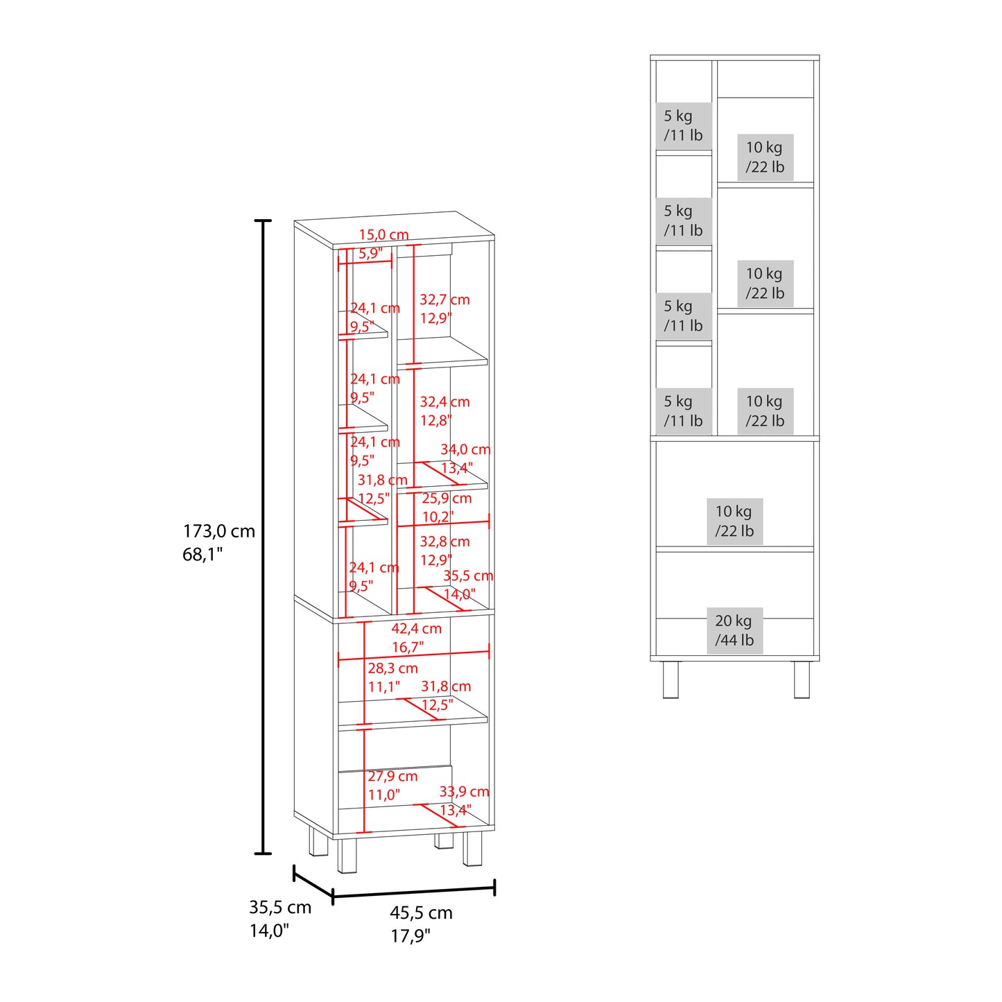 Stanton Tall Storage Cabinet With Two Doors And Three Open Shelves