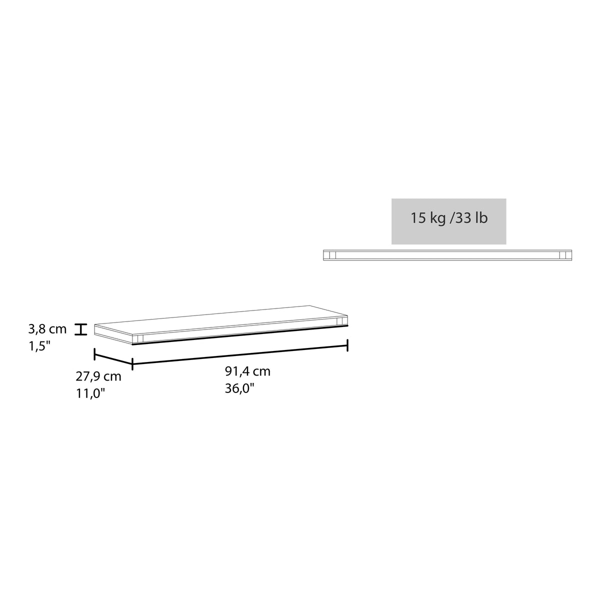36" x 11" Floating Wall Shelf, Wall-Mounted Display Ledge fo - Wengue