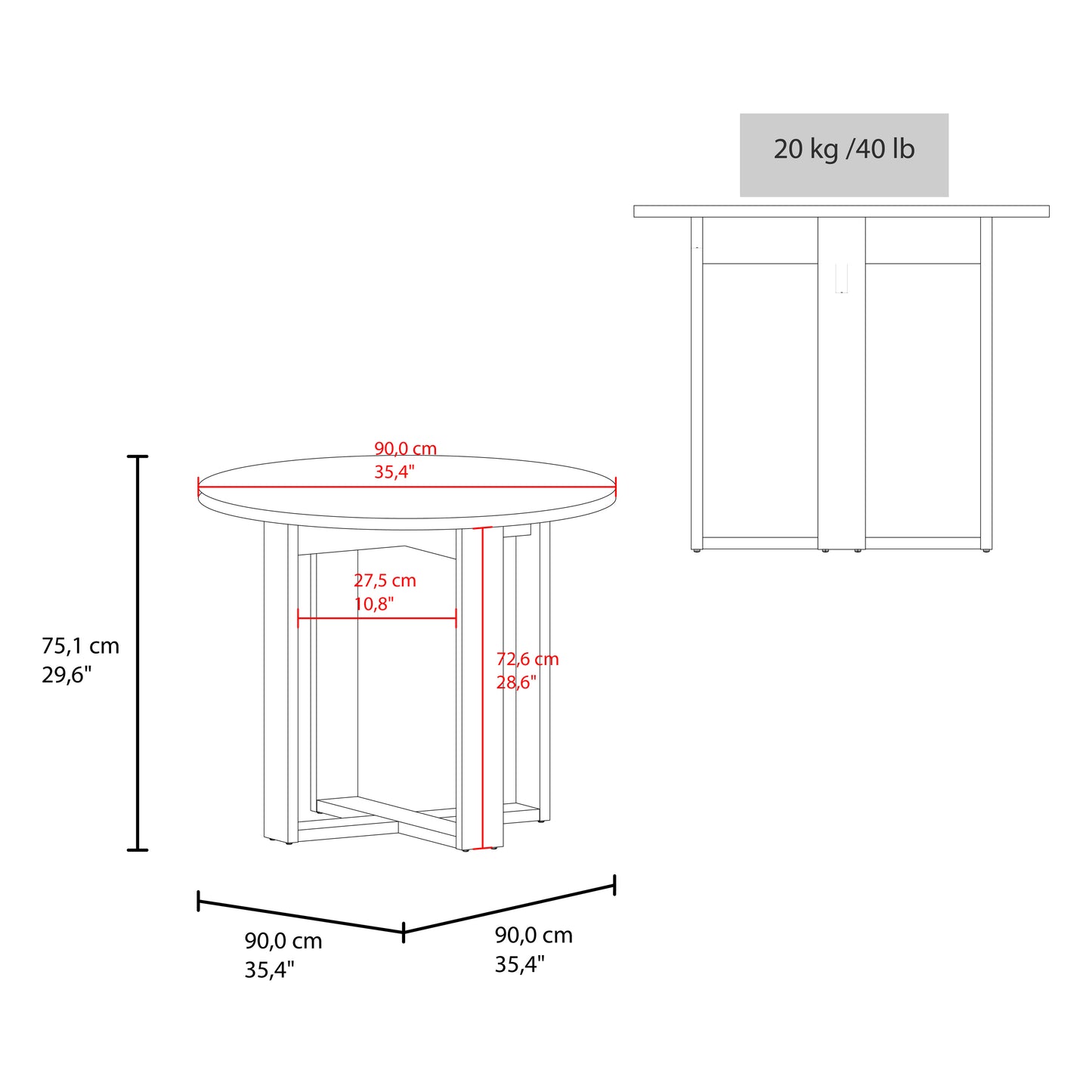 Lily Minimalist Circular Dining Table, Freestanding Dining Room Option, Fits up to 4 Chairs