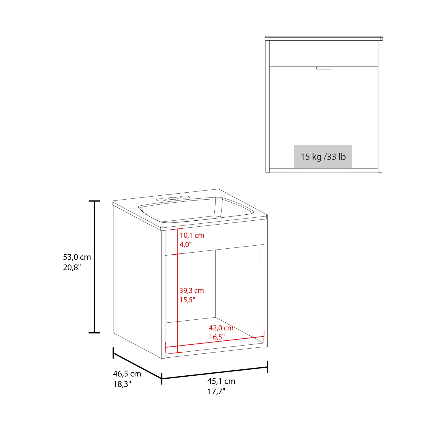 Bathroom Vanity 45 Meka, One Open Shelf