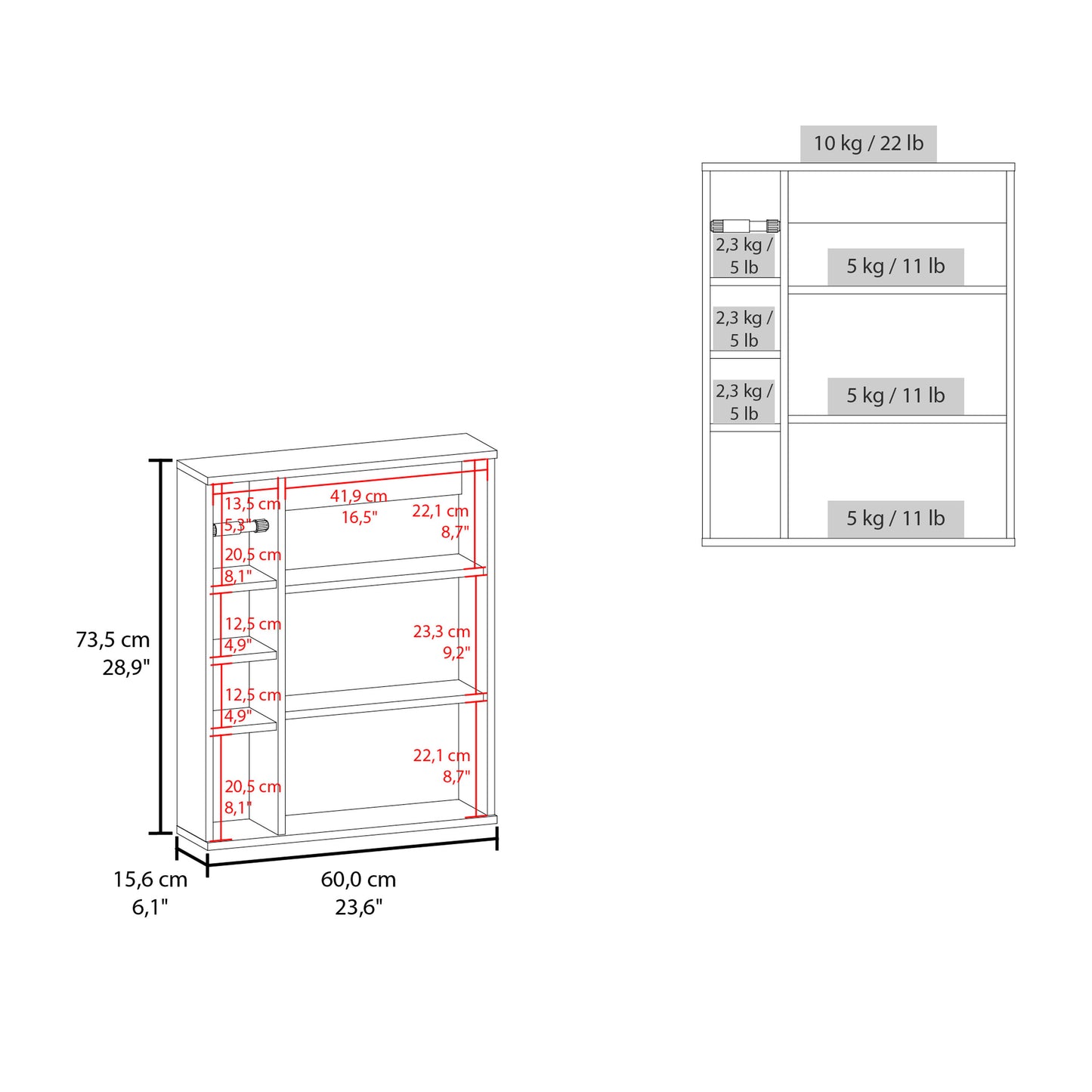 Meller Wall-Mounted Medicine Cabinet With One Door And 3 Open Shelves, Modern Bathroom Storage Organizer