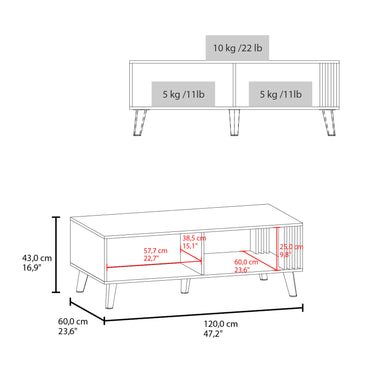 Vance 47" Wide Coffee Table with One Open Shelf and One pull Down Cabinet Door, Living Room, Storage