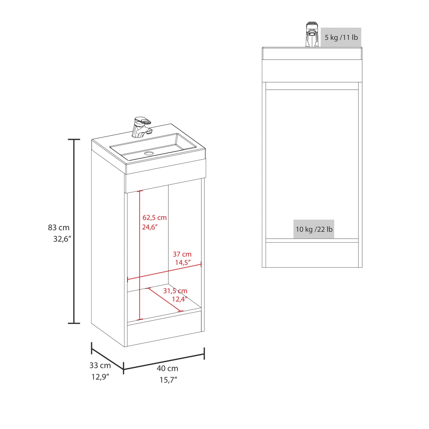 Madrid Floorstanding Bathroom Vanity with Sink, Modern Look Storage Cabinet for Bathroom Organization