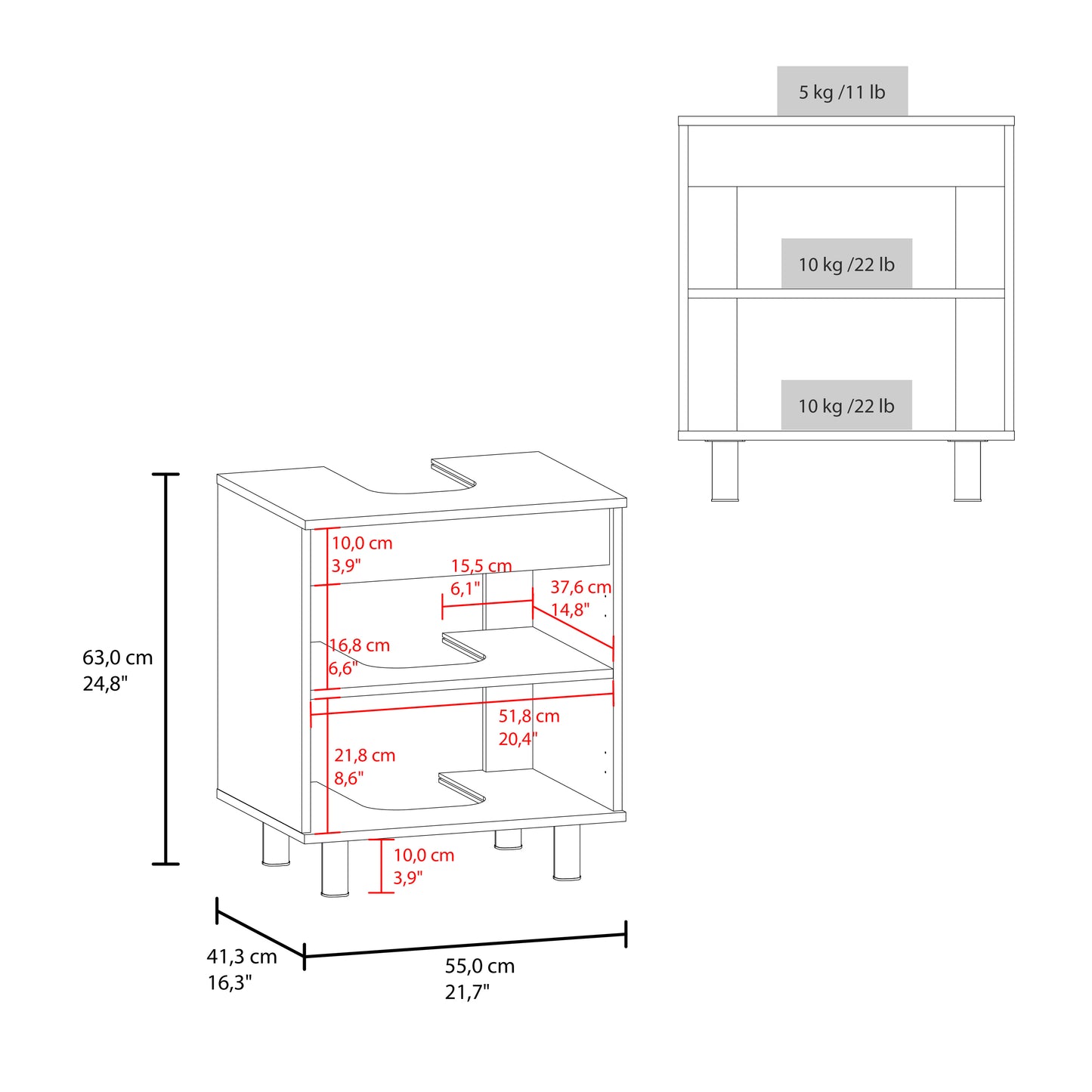 Marlo Under Sink Cabinet with Two Doors and Interior Storage Shelves, Cut-Out Back, 22” Wide Freestanding, Modern Bathroom Storage