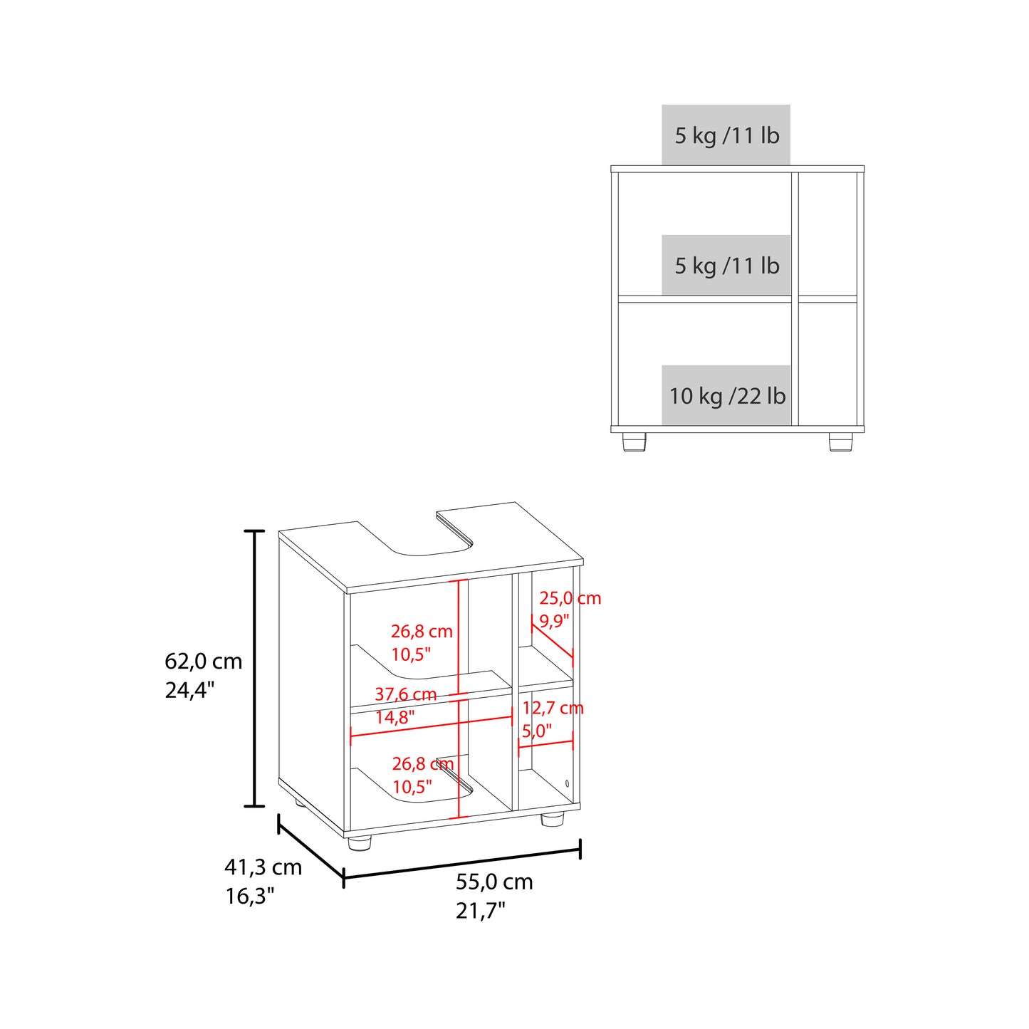 Pascuale Two Side Shelves Under Sink Cabinet with One Doors, Cut-Out Back, Compact 22” Freestanging Bathroom Storage