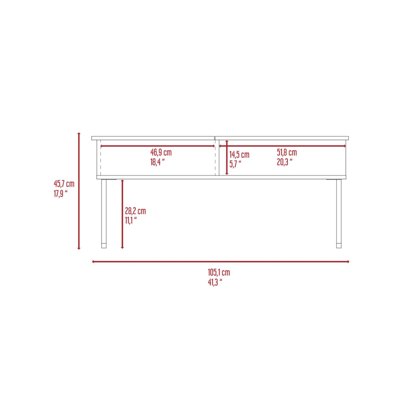 Armin Lift Top Coffee Table, One Shelf