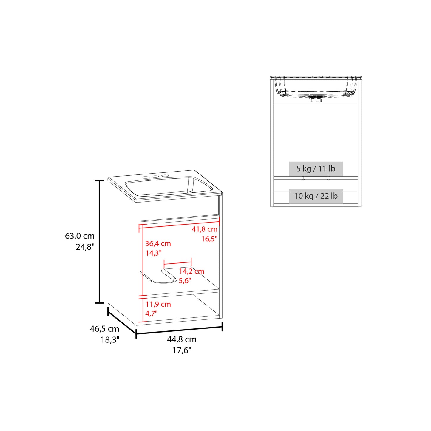 Nissi Floating, Wall-Mounted Vanity Bathroom Vanity With One Door Cabinet And Resin Sink Compact
