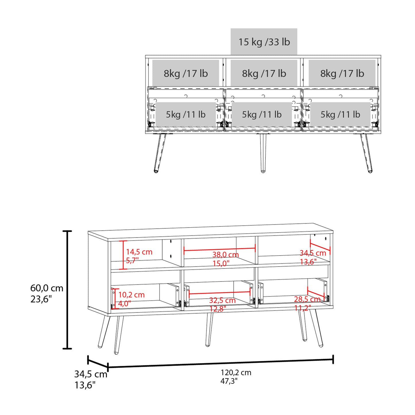 Aranjuez 47" Wide Tv Stand with Three Drawers, Three Open Shelves, Living Room, Tv Room