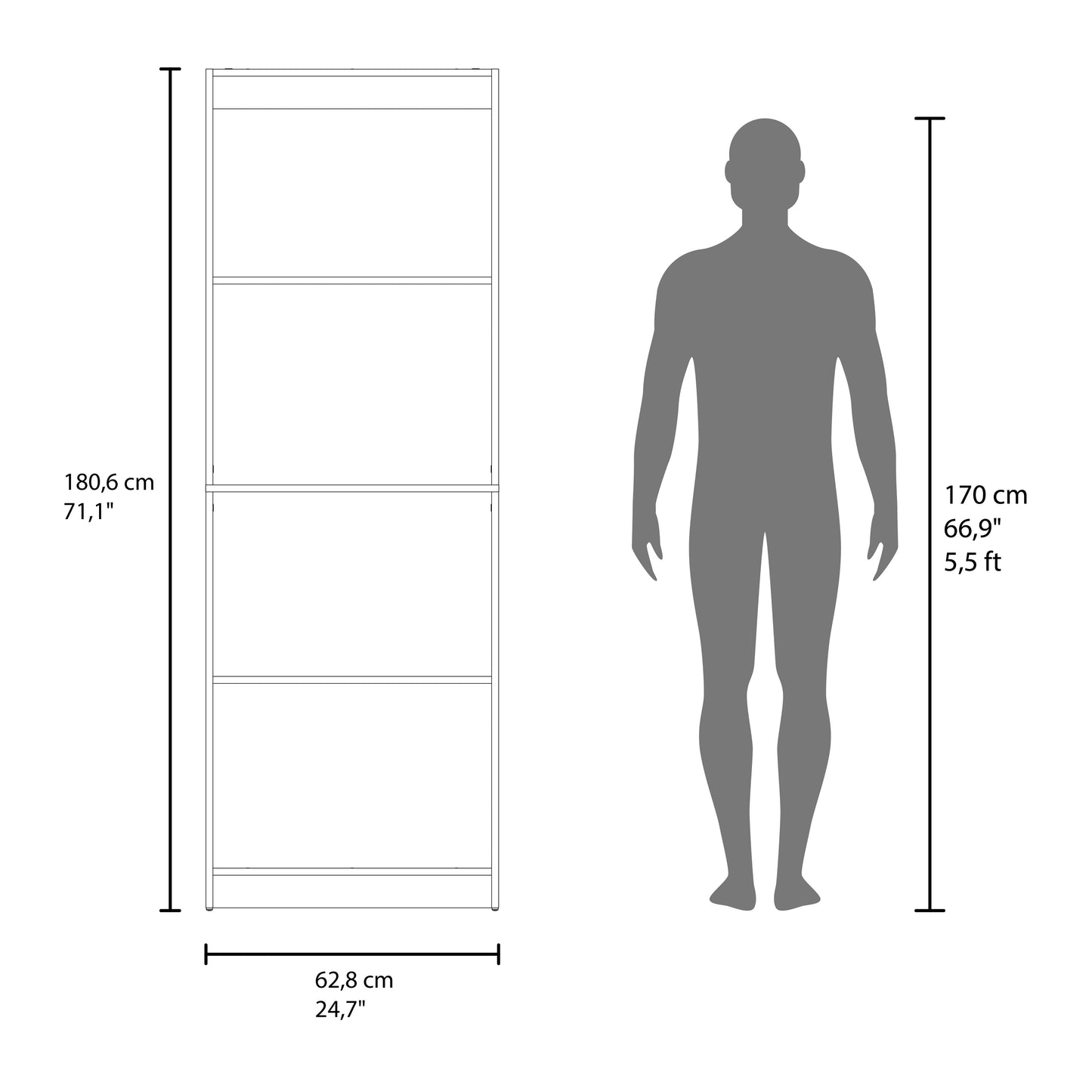 Home Tall Elegant 4-Shelf Bookcase, Open Storage