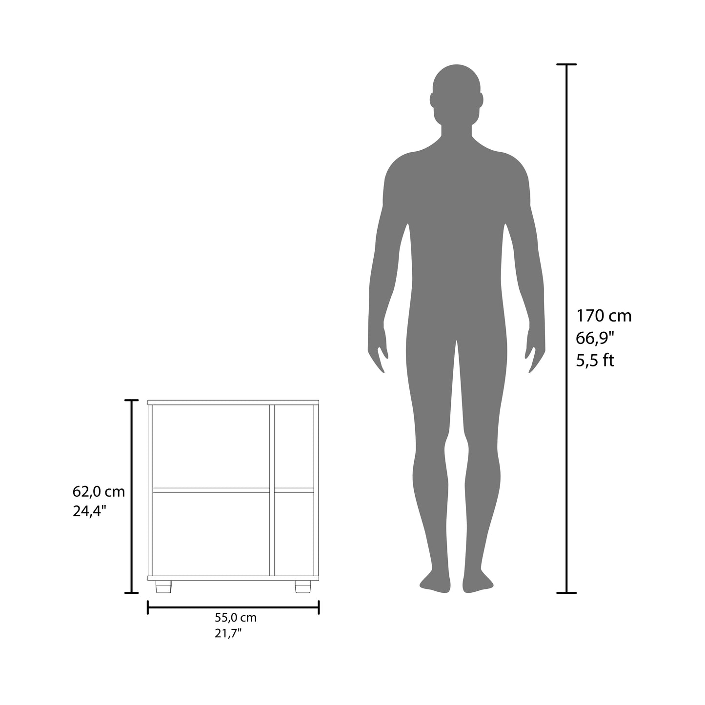Pascuale Two Side Shelves Under Sink Cabinet with One Doors, Cut-Out Back, Compact 22” Freestanging Bathroom Storage