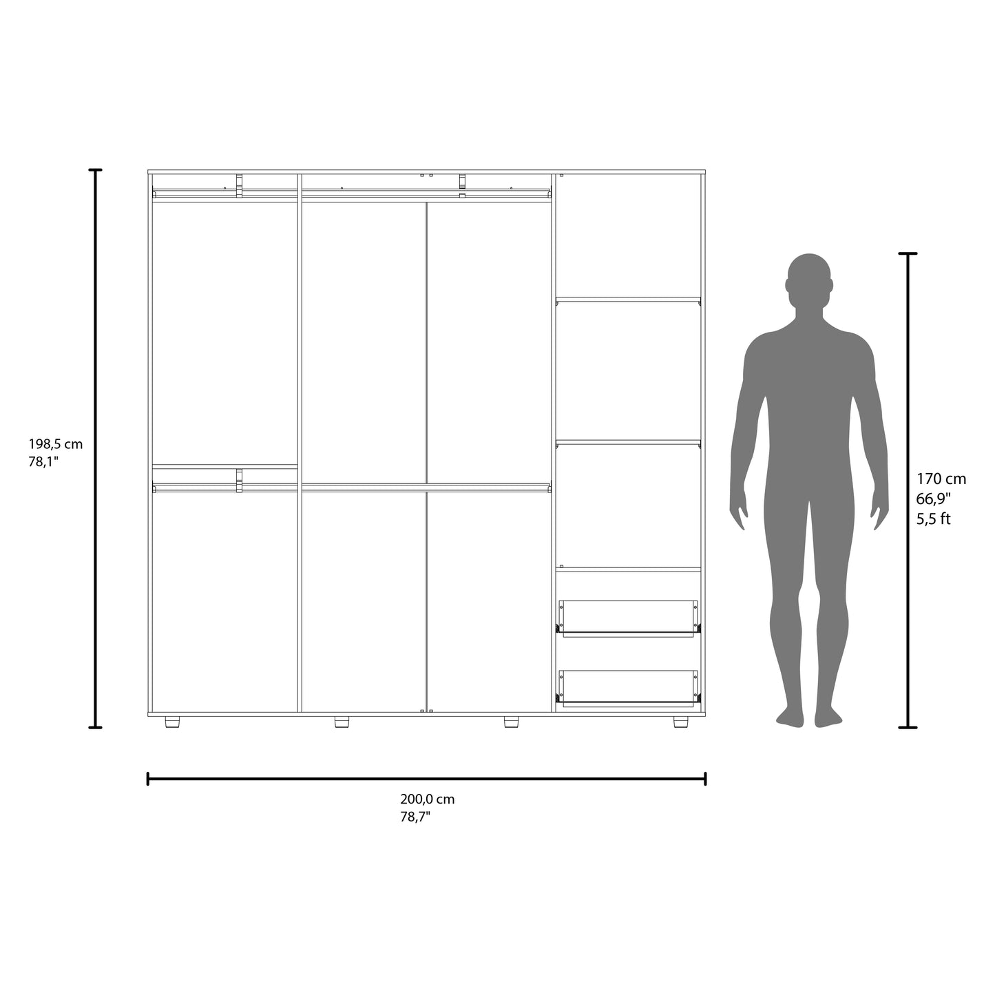 Vance Armoire 200 for Bedroom and Home Storage, Tall Wardrobe Cabinet with Clean Modern Design for Clothing and Household Organization, Space-Efficient Furniture Solution, White Finish