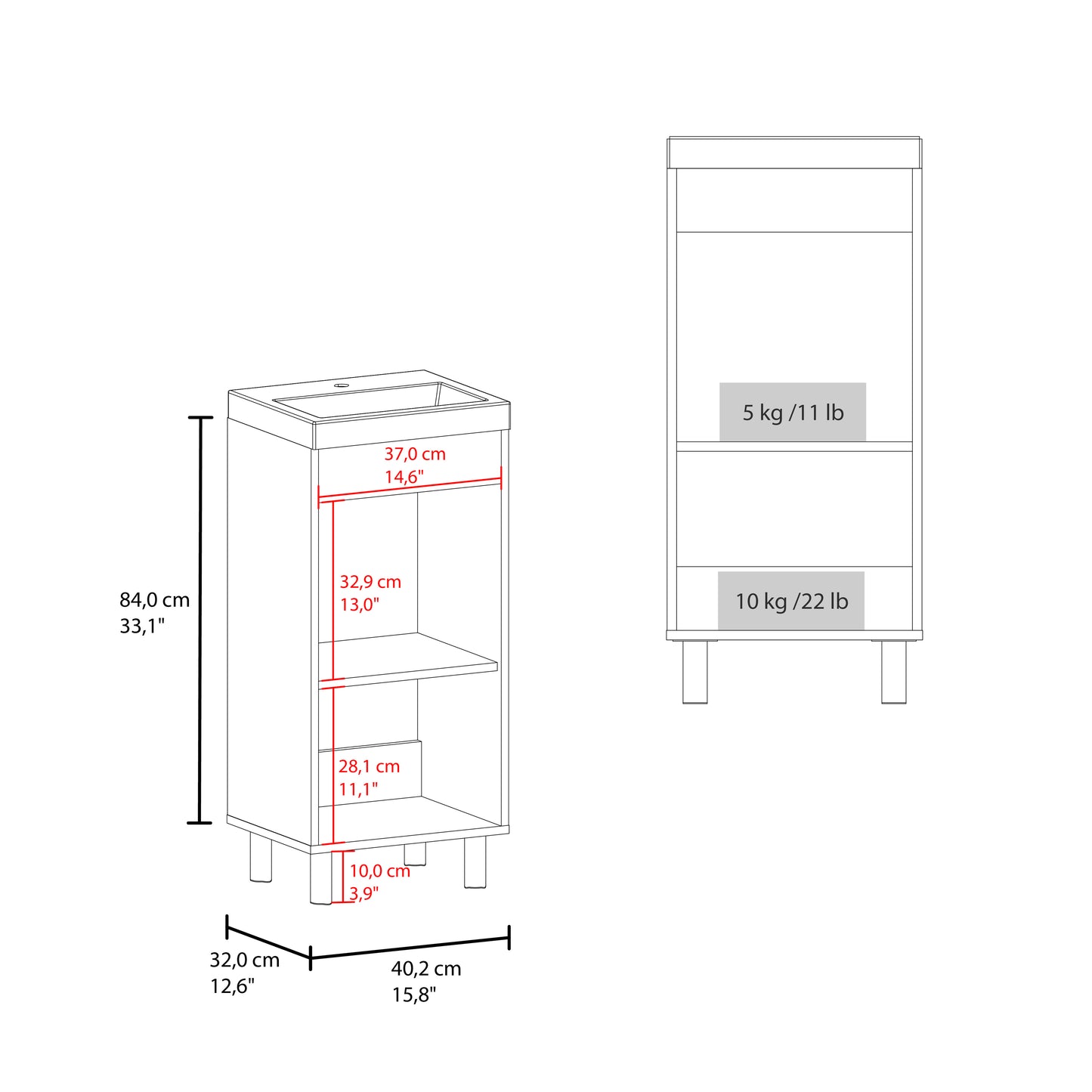 Rivera Freestanding Bathroom Vanity With One Door, Two Shelves, Sink Base Cabinet