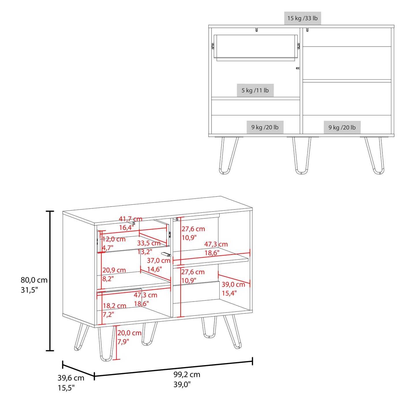 Tori Sideboard, four open shelves for Living Room