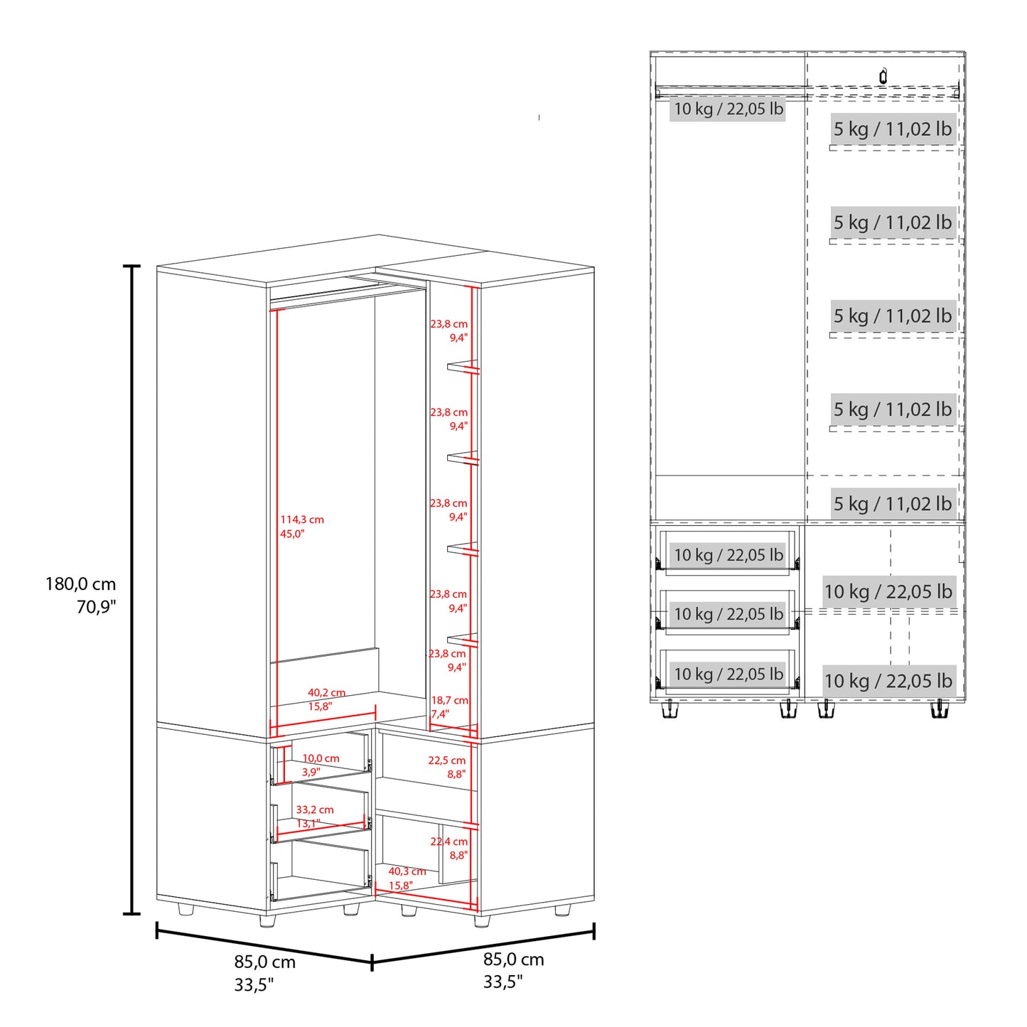 Toulouse Corner Armoire With Double Doors And Interior Shelves, Space-Saving Wardrobe