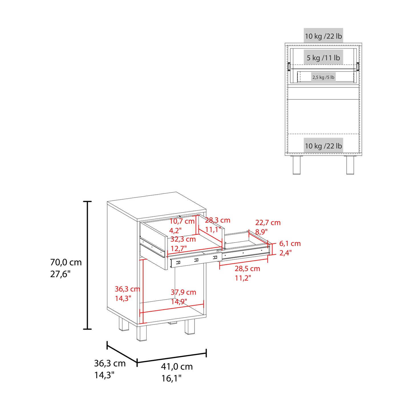 Secret Compact Nightstand with One Standard Drawer, Hidden Side Drawer and Storage Cabinet