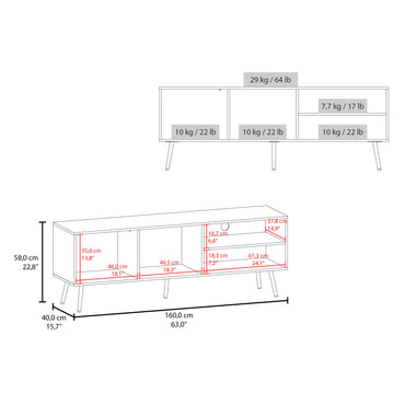Vulcan 63" Wide Tv Stand with One Cabinet, Three Open Shelves, Cable Management, Living Room, Tv Room