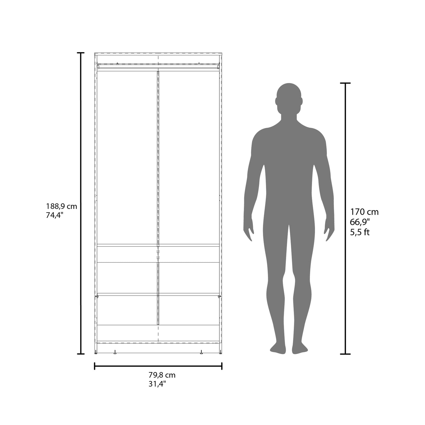 Wenden Armoire Double Doors, Hanging Rod And Interior Shelves, Freestanding Modern Wardrobe