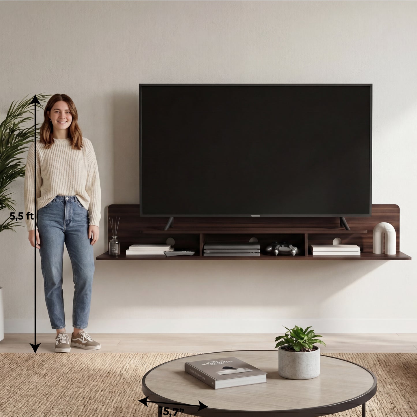 Marquis Floating TV Stand with Open Shelves, Modern Media Console for Living Room or Entertainment Area