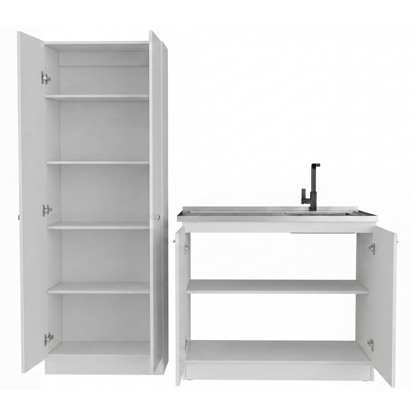 TUHOME Belmont 2-Piece Kitchen Set with Compact Countertop Island and Storage Cabinet, Modern Prep and Pantry Organization for Apartments and Small Kitchens, 35.4"H x 39.3"W x 19.7"D, White
