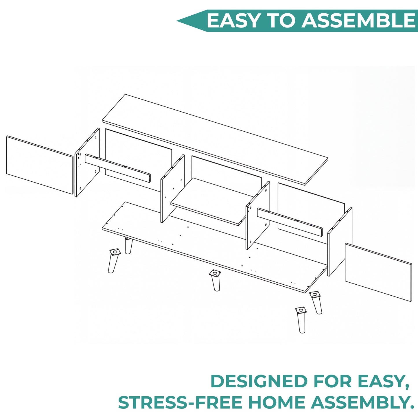 Polaris TV Stand with Open Shelves, Two Storage Shelves For Media Storage and Entertainment Console, Perfect for Living Room or Bedroom