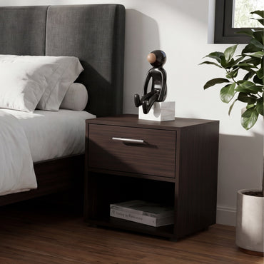 Alpine 18" High One Drawer Nightstand with Open Shelf, Compact Bedside Table and Modern Side Table for Bedroom or Living Room Storage, Minimalist End Table with Functional Design and Practical Everyday Organization
