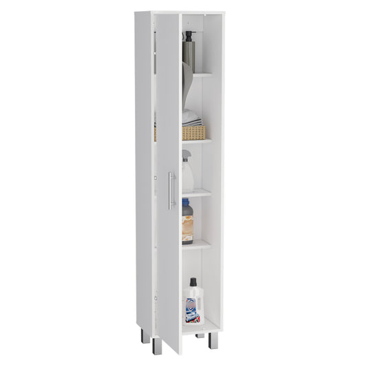 Tuhome Laska 70" Tall Storage Cabinet with Wide Door, Four Interior Shelves, Integrated Broom Hangers, Metal Handle and Sturdy Legs, Space-Saving Multi-Purpose Broom Closet for Home Organization