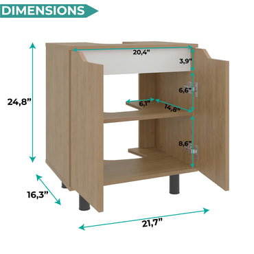 Marlo Under Sink Cabinet with Two Doors and Interior Storage Shelves, Cut-Out Back, 22” Wide Freestanding Modern Bathroom Storage, Compact and Stylish Solution for Small Bathrooms, Powder Rooms, or Guest Spaces
