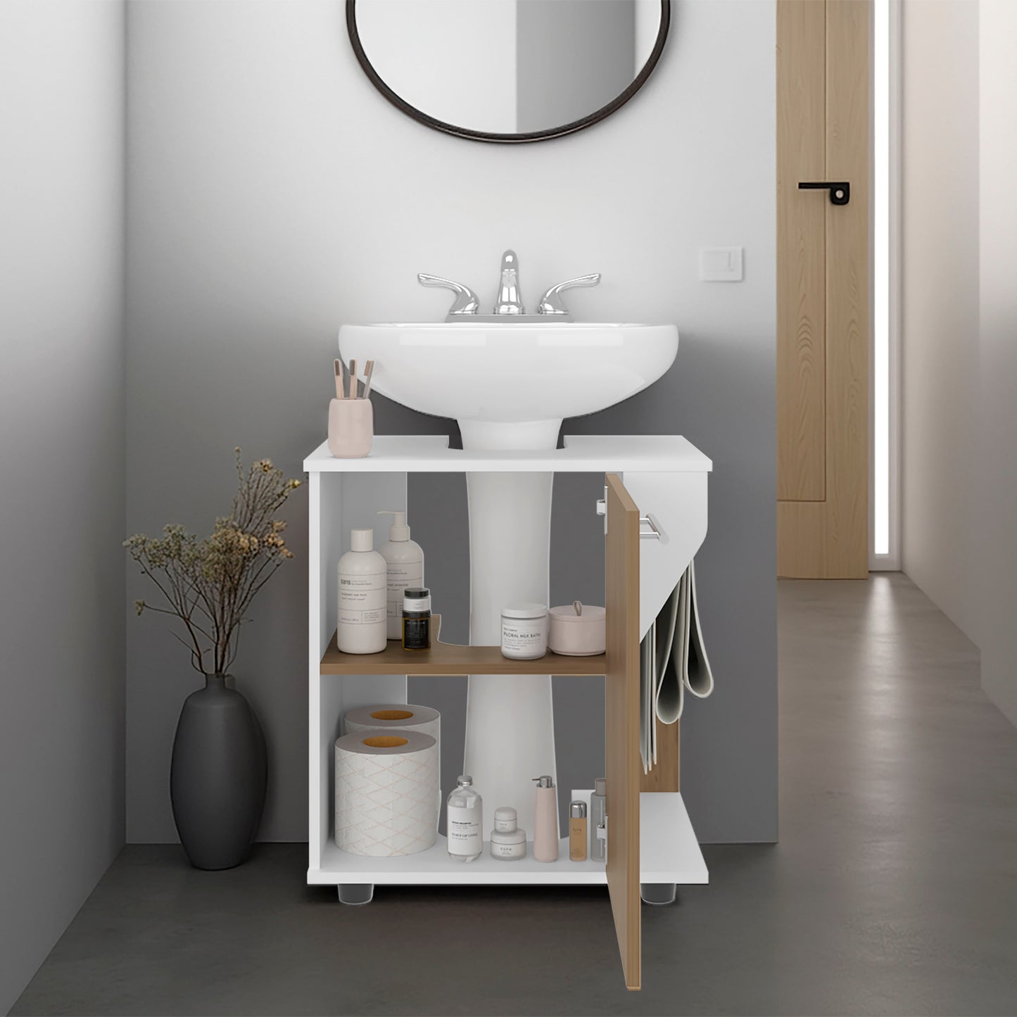 Phillips Under Sink Cabinet, Double Door Storage with Open Back for Pipes, Wide Unit, Freestanding Cabinet