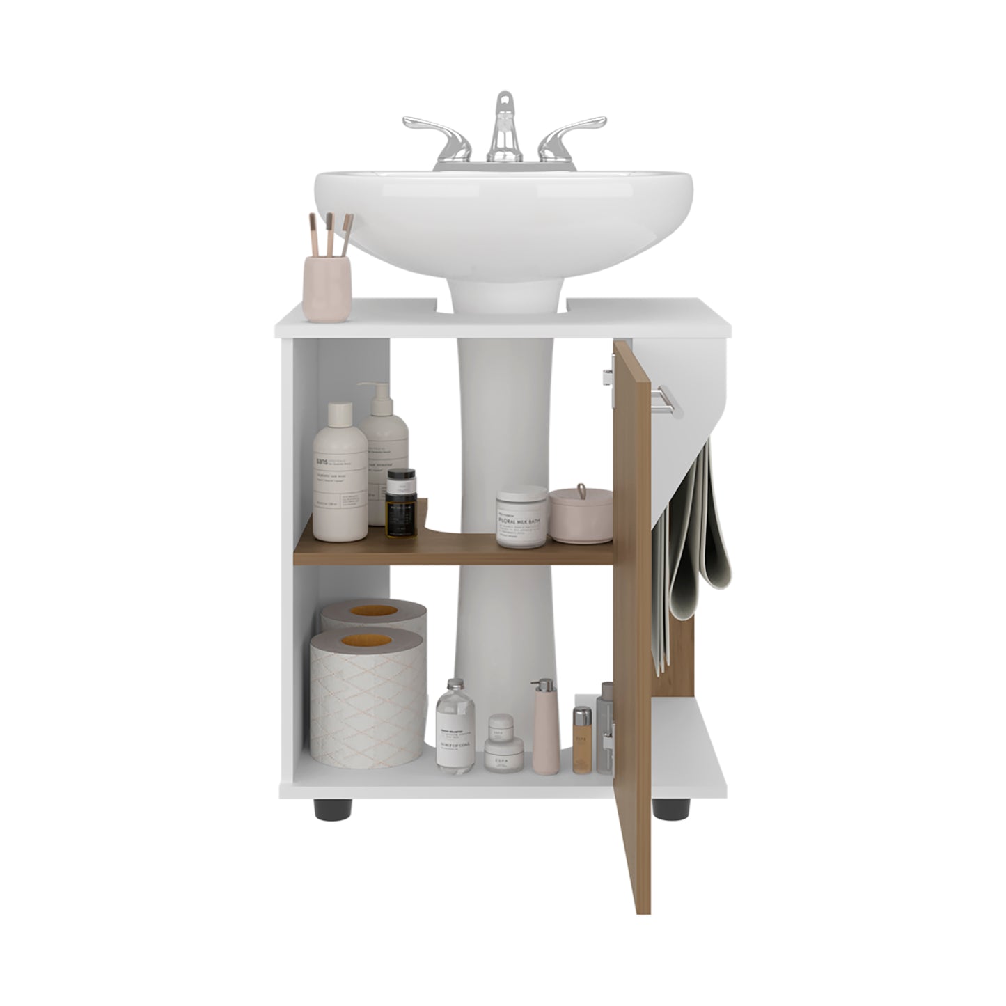 Phillips Under Sink Cabinet, Double Door Storage with Open Back for Pipes, Wide Unit, Freestanding Cabinet
