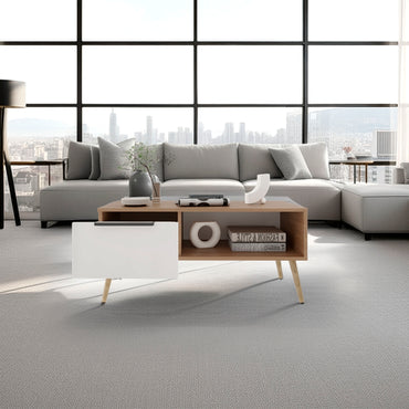 Wenden Modern Coffee Table with Big Drawer and Open Shelf, Rectangular Center Table with Storage for Books & Décor, Sturdy Manufactured Wood Design