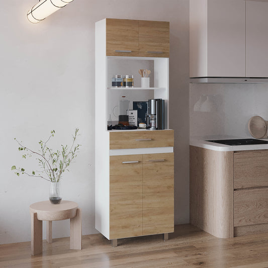 Sicilia Pantry Cabinet Freestanding Kitchen Storage Unit with Two Doors and Multiple Interior Shelves, Ideal for Organizing Food, Dishes, Cookware, and Small Appliances