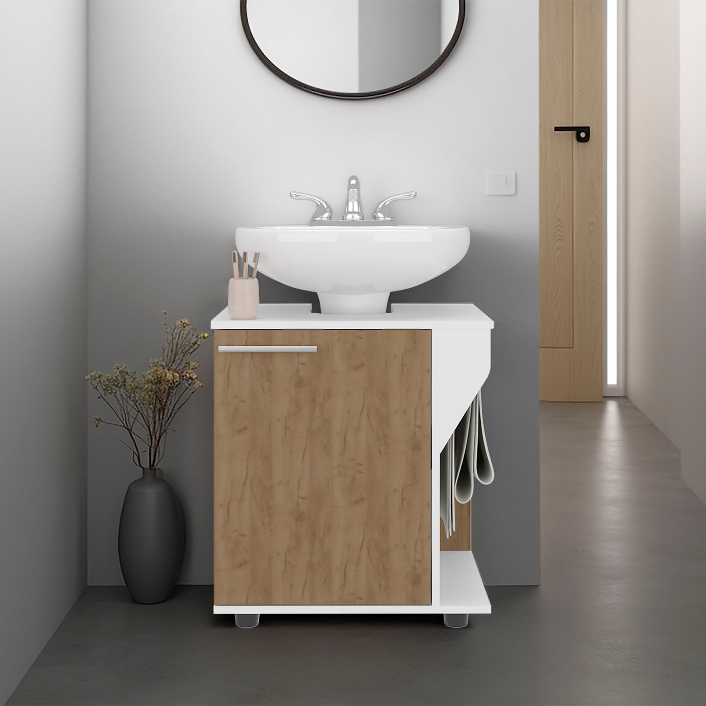 Phillips Under Sink Cabinet, Double Door Storage with Open Back for Pipes, Wide Unit, Freestanding Cabinet