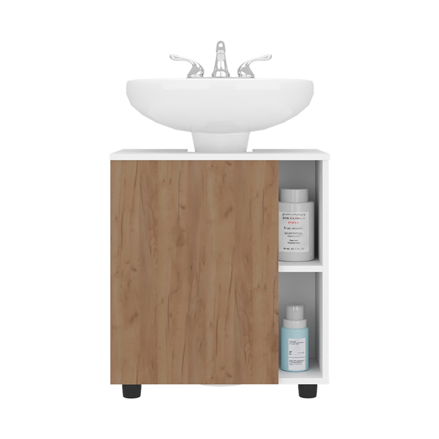 Pascuale Two Side Shelves Under Sink Cabinet with One Doors, Cut-Out Back, Compact 22” Freestanging Bathroom Storage