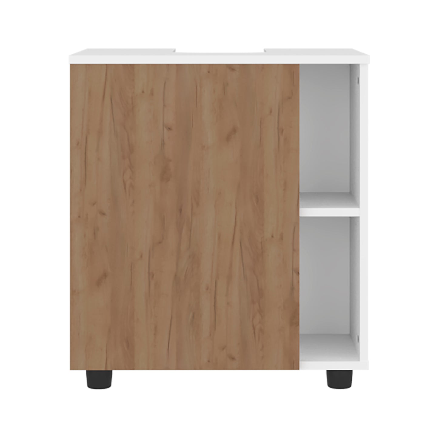 Pascuale Two Side Shelves Under Sink Cabinet with One Doors, Cut-Out Back, Compact 22” Freestanging Bathroom Storage
