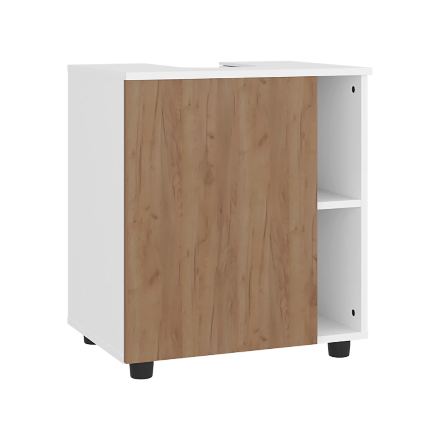 Pascuale Two Side Shelves Under Sink Cabinet with One Doors, Cut-Out Back, Compact 22” Freestanging Bathroom Storage