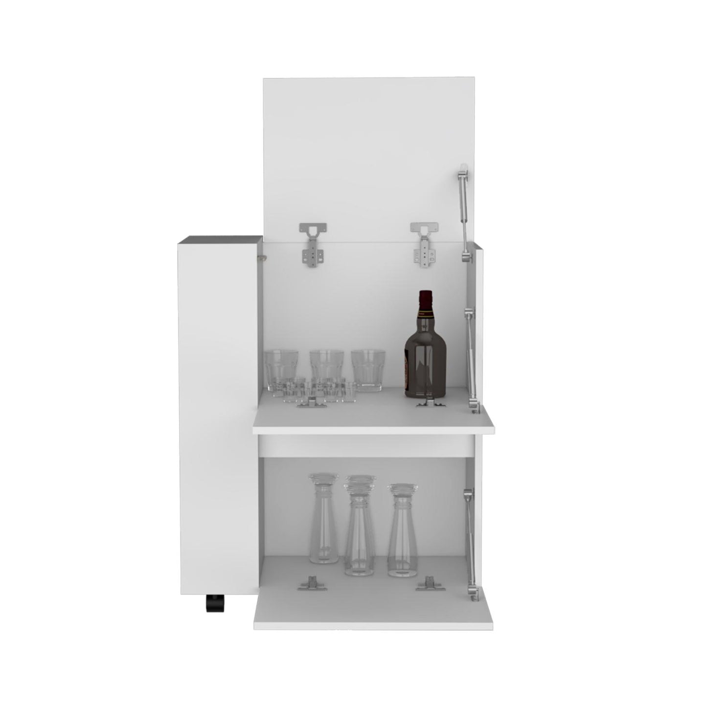 Glasgow Bar Cart Two Pull-Down Door Cabinets And Two Open Shelves